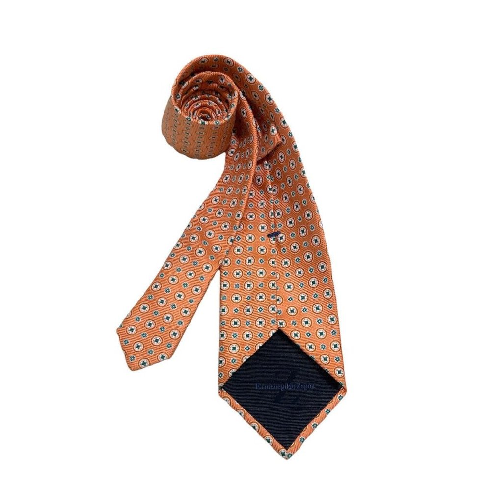 ERMENGILDO ZEGNA Salmon Geometric Tie 10% Silk M.In Italy 59"- 3".1/2 EX COND